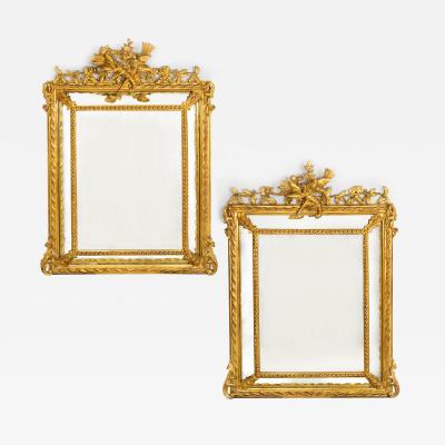 Pair of 19th Century French Neoclassical Antique Giltwood Wedding Mirrors