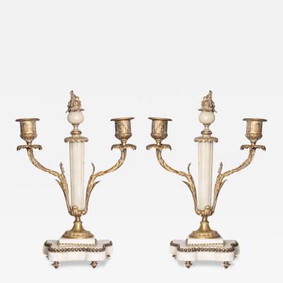 Pair of 19th Century French Neoclassical Marble and Gilt Bronze Candelabras