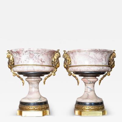 Pair of 19th Century French Neoclassical Marble and Gilt Bronze Urns