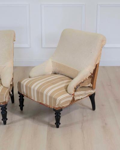 Pair of 19th Century French Scroll Back Chairs Ready to Upholster