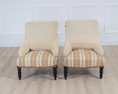 Pair of 19th Century French Scroll Back Chairs Ready to Upholster