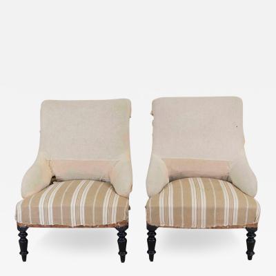 Pair of 19th Century French Scroll Back Chairs Ready to Upholster