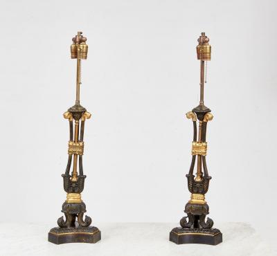 Pair of 19th Century Gilt and Patinated Bronze Lamps