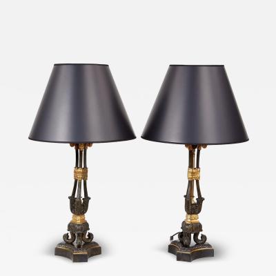 Pair of 19th Century Gilt and Patinated Bronze Lamps
