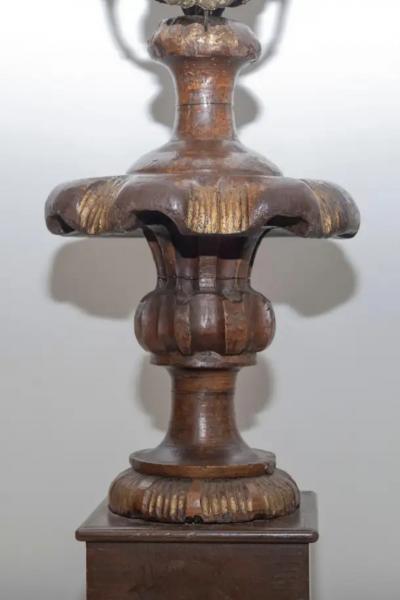 Pair of 19th Century Italian Carved Wood and Gilt Candlesticks with Floral Motif