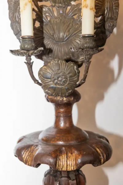 Pair of 19th Century Italian Carved Wood and Gilt Candlesticks with Floral Motif