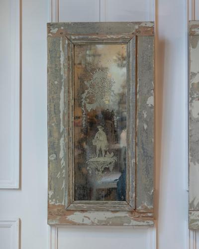 Pair of 19th Century Italian Engraved Mirrors with Original Paint