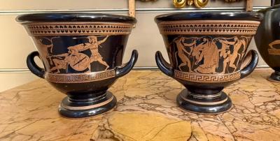 Pair of 19th Century Italian Grand Tour Red Figure Chalice Krater in Attic Style