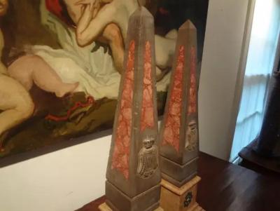 Pair of 19th Century Italian Neoclassical Style Marble Obelisks
