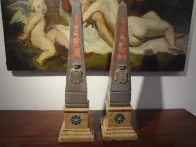 Pair of 19th Century Italian Neoclassical Style Marble Obelisks