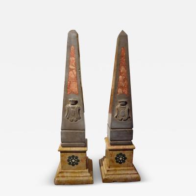 Pair of 19th Century Italian Neoclassical Style Marble Obelisks