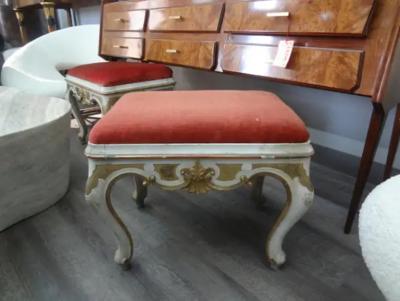 Pair of 19th Century Italian Painted and Gilt Ottomans