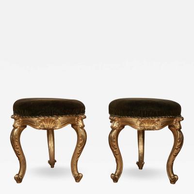 Pair of 19th Century Italian Regence Style Giltwood Benches
