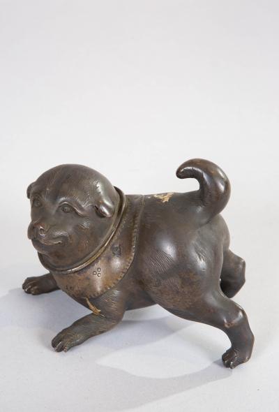 Pair of 19th Century Japanese Bronze Playful Puppies