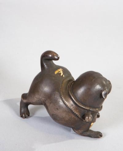Pair of 19th Century Japanese Bronze Playful Puppies