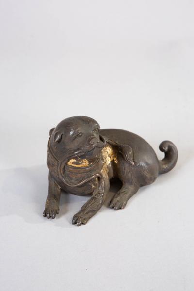 Pair of 19th Century Japanese Bronze Playful Puppies
