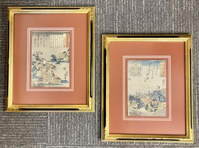Pair of 19th Century Japanese Woodblocks by Utagawa Kuniyoshi in Custom Frames 