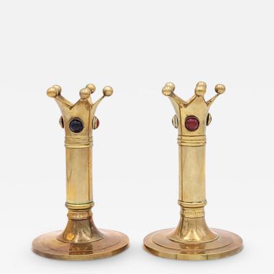 Pair of 19th Century Jeweled French Gothic Revival Candlesticks 