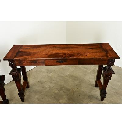 Pair of 19th Century Louis XVI Walnut Consoles