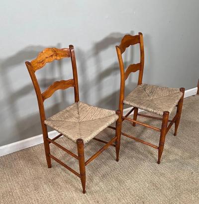 Pair of 19th Century Maple Side Chairs with Rush Seats
