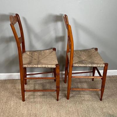 Pair of 19th Century Maple Side Chairs with Rush Seats