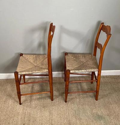 Pair of 19th Century Maple Side Chairs with Rush Seats