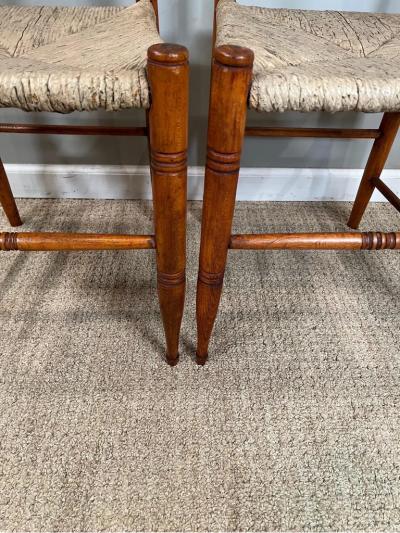 Pair of 19th Century Maple Side Chairs with Rush Seats