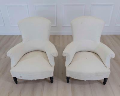 Pair of 19th Century Napoleon III High Back Armchairs Ready to Upholster