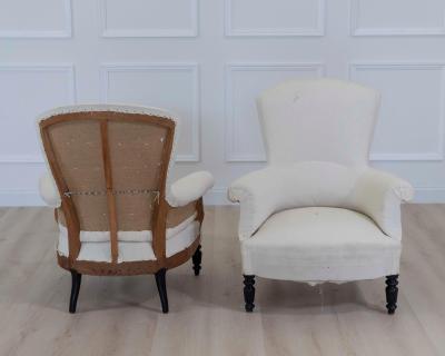 Pair of 19th Century Napoleon III High Back Armchairs Ready to Upholster