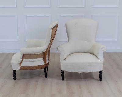 Pair of 19th Century Napoleon III High Back Armchairs Ready to Upholster