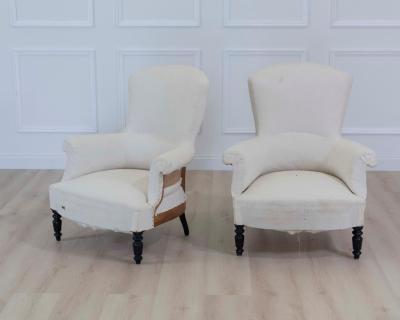 Pair of 19th Century Napoleon III High Back Armchairs Ready to Upholster