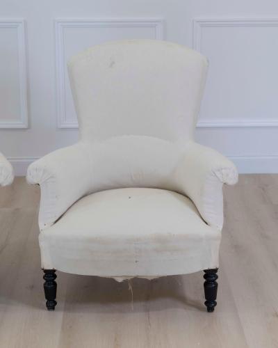 Pair of 19th Century Napoleon III High Back Armchairs Ready to Upholster