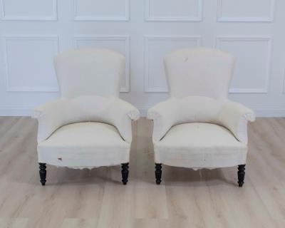 Pair of 19th Century Napoleon III High Back Armchairs Ready to Upholster