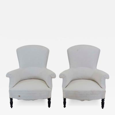 Pair of 19th Century Napoleon III High Back Armchairs Ready to Upholster