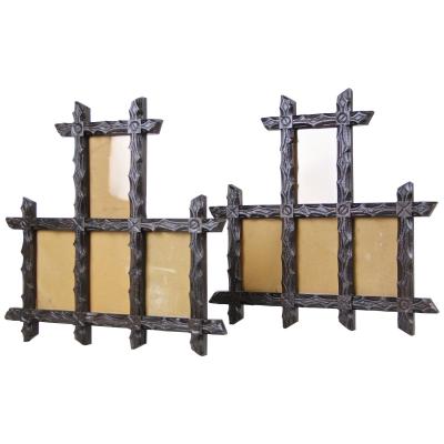 Pair of 19th Century Rustic Black Forest Photo Frames Handcarved AT ca 1880