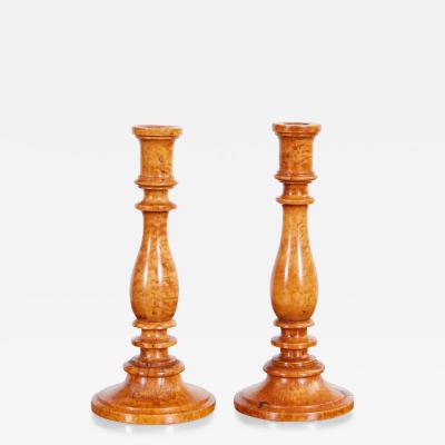 Pair of 19th Century Swedish Burl Candlesticks