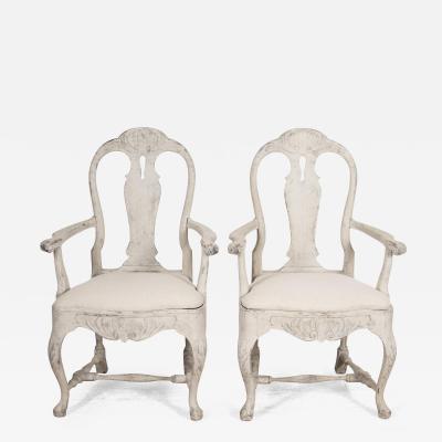 Pair of 19th Century Swedish Rococo Open Armchairs