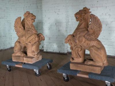 Pair of 19th Century Terra Cotta Winged Lions