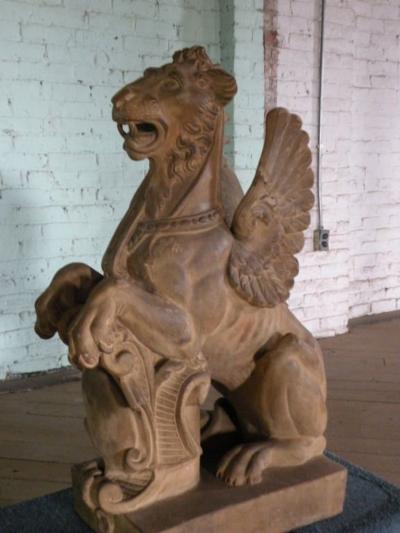Pair of 19th Century Terra Cotta Winged Lions