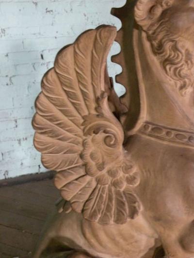 Pair of 19th Century Terra Cotta Winged Lions