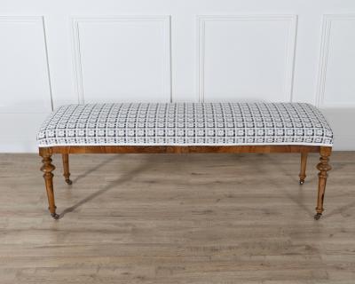 Pair of 19th Century Walnut Upholstered Benches with Turned Legs and Casters