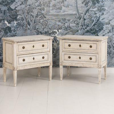 Pair of 19th c Italian Neoclassical Style Painted Bedside Commodes