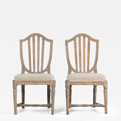 Pair of 19th c Swedish Gustavian Period Shield Back Chairs in Original Paint
