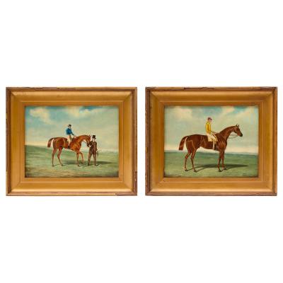 Pair of 19th century British equestrian oil paintings