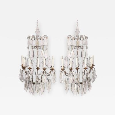 Pair of 19th century Continental Seven Branch Cut Glass Wall Lights