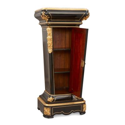 Pair of 19th century hardstone ormolu and ebonised wood pedestal cabinets
