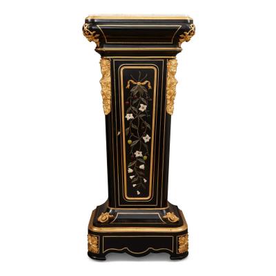 Pair of 19th century hardstone ormolu and ebonised wood pedestal cabinets
