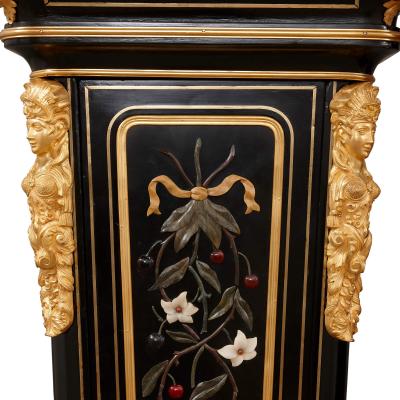Pair of 19th century hardstone ormolu and ebonised wood pedestal cabinets