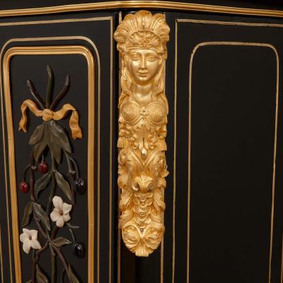 Pair of 19th century hardstone ormolu and ebonised wood pedestal cabinets
