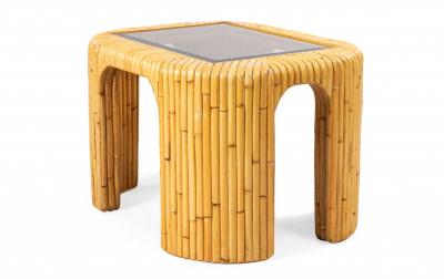 Pair of 2 Contemporary Rattan and Smoked Glass End Tables